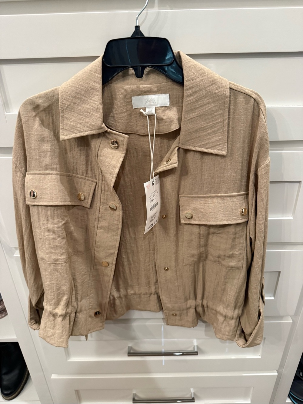 Zara Taupe Utility Jacket with Front Flap Pockets